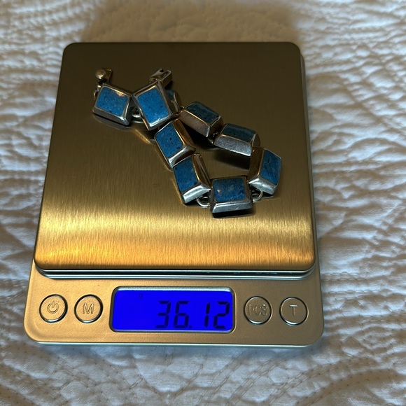 Vintage Sterling Silver Mexico 925 polished turquoise or lapis 9 stone bracelet - Picture 9 of 9